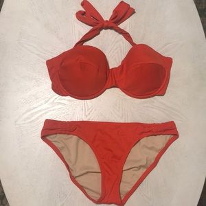J Crew Bathing Suit. Red. 34D top, medium bottom